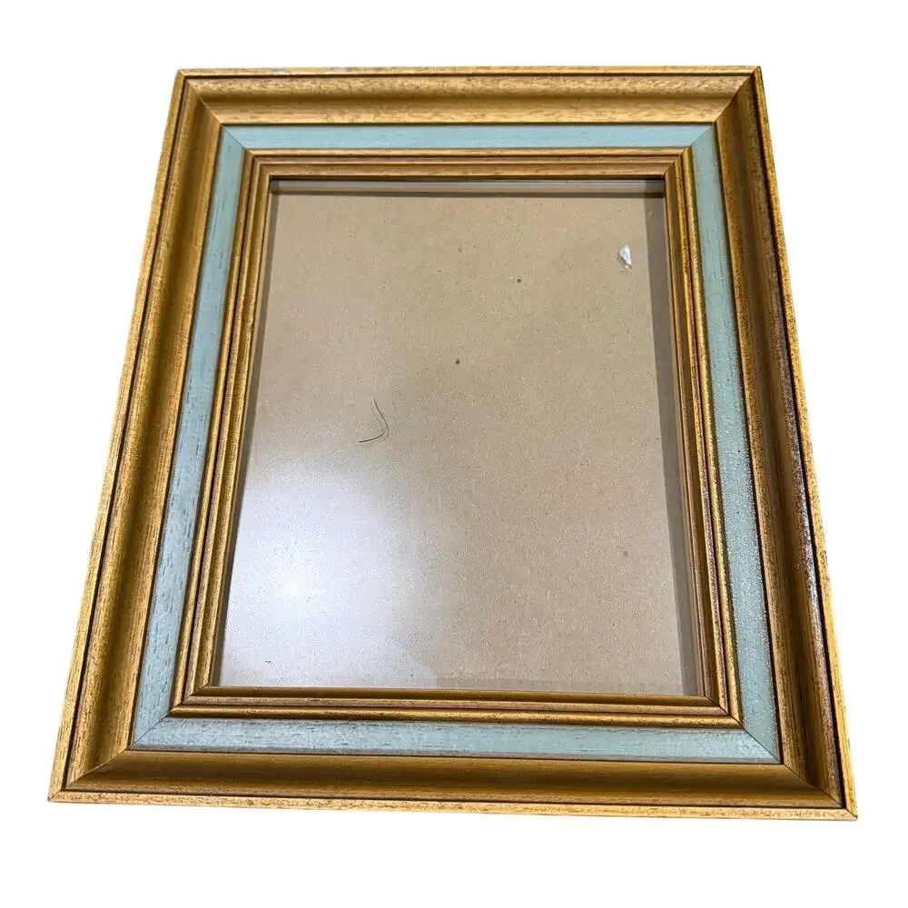 Vintage Ornate Solid Wood Picture Frame Gold Blue Painted 8x10 Size Wall Hanging